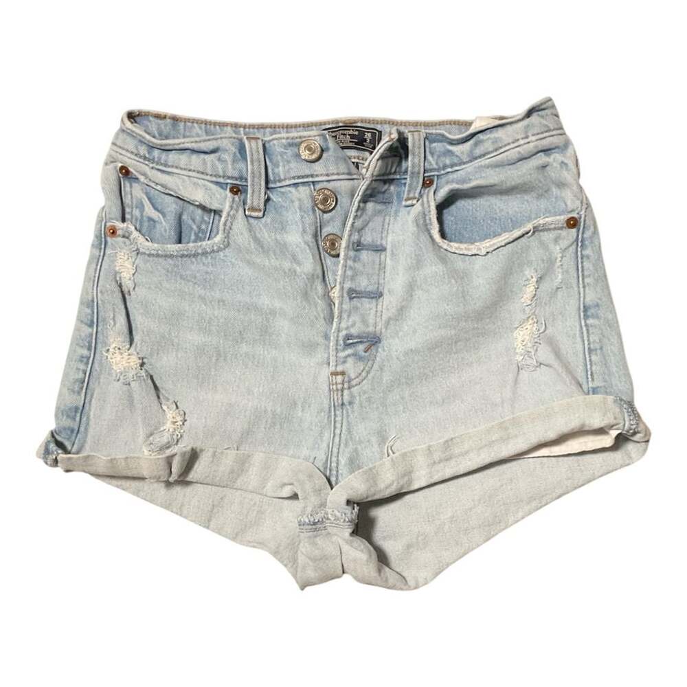 Abercrombie & Fitch High Rise Button Fly Distressed Denim Shorts Size 26